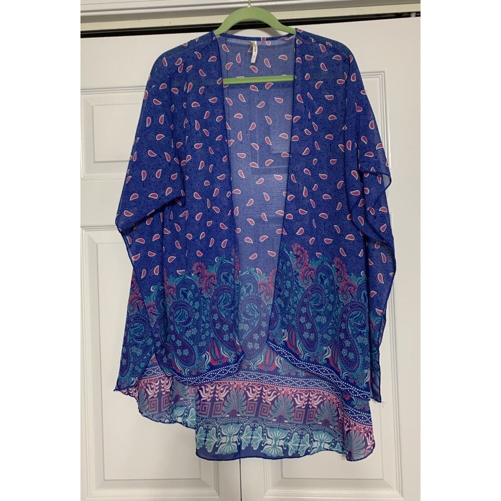 Truth Draped Bat Sleeve Semi-sheer Open Kimono Duster Cardigan Topper Size L
